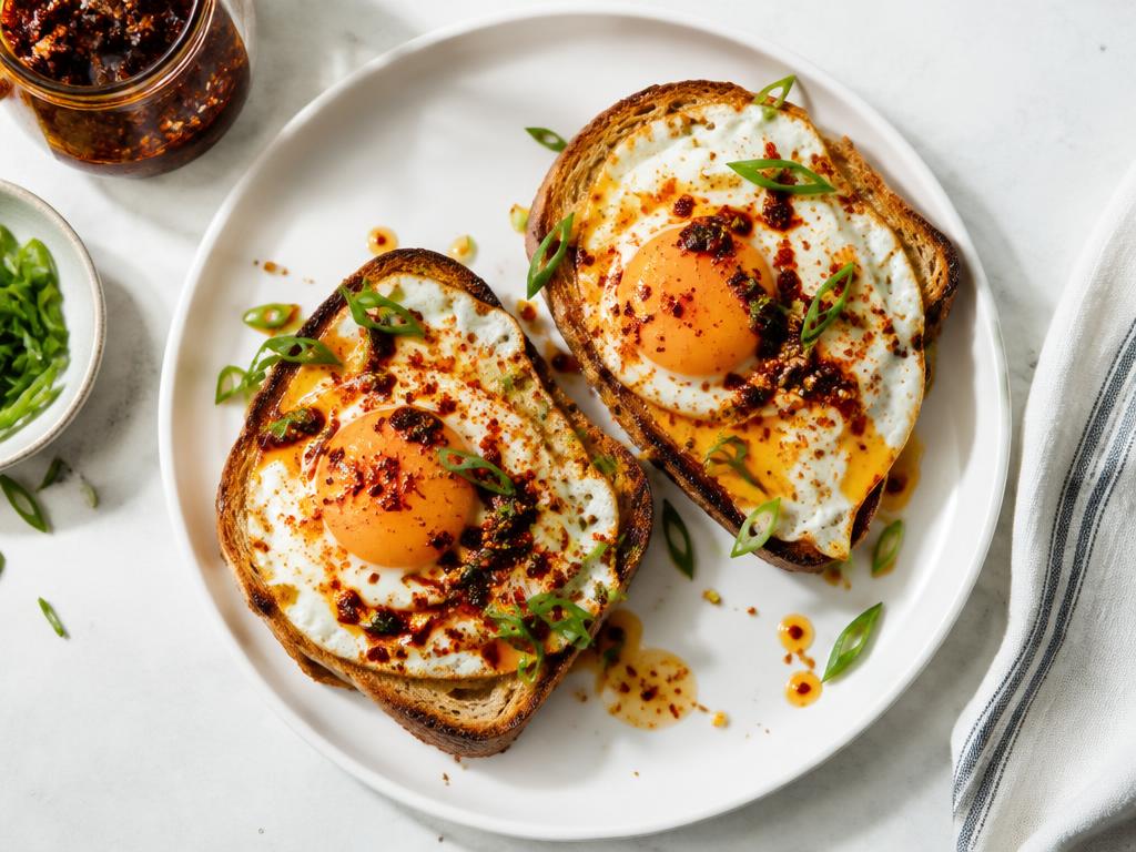 Chili Crisp Fried Eggs on Toast